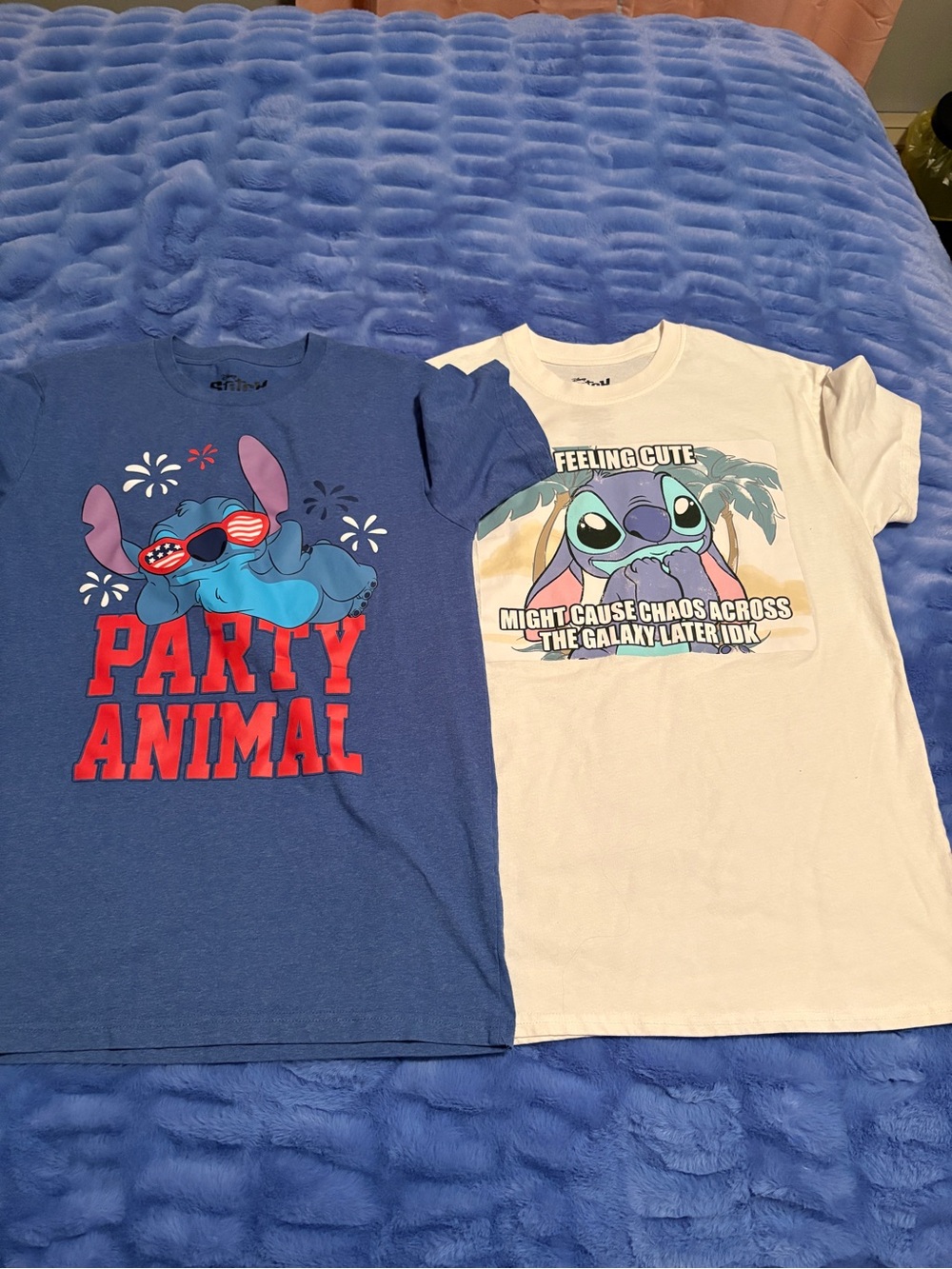 Disney Girls' Short Sleeve Stitch Graphic Tees - Blue & White Set